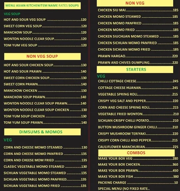 Asian Kitchen menu 