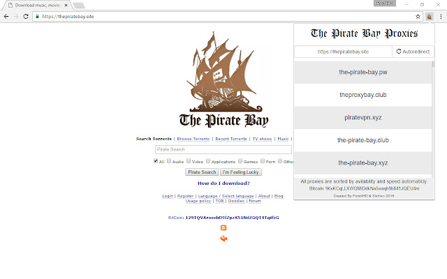 PirateProxy chrome extension