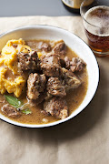 Beef 'n beer stew with root veggie mash.