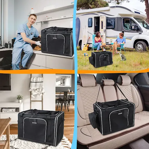 Large Cat Carrier with Litter Box and Cat Dog Bowl Pet Carrier Handbag for 2 Cats or Medium Dog Soft Dog Carrier Bag for