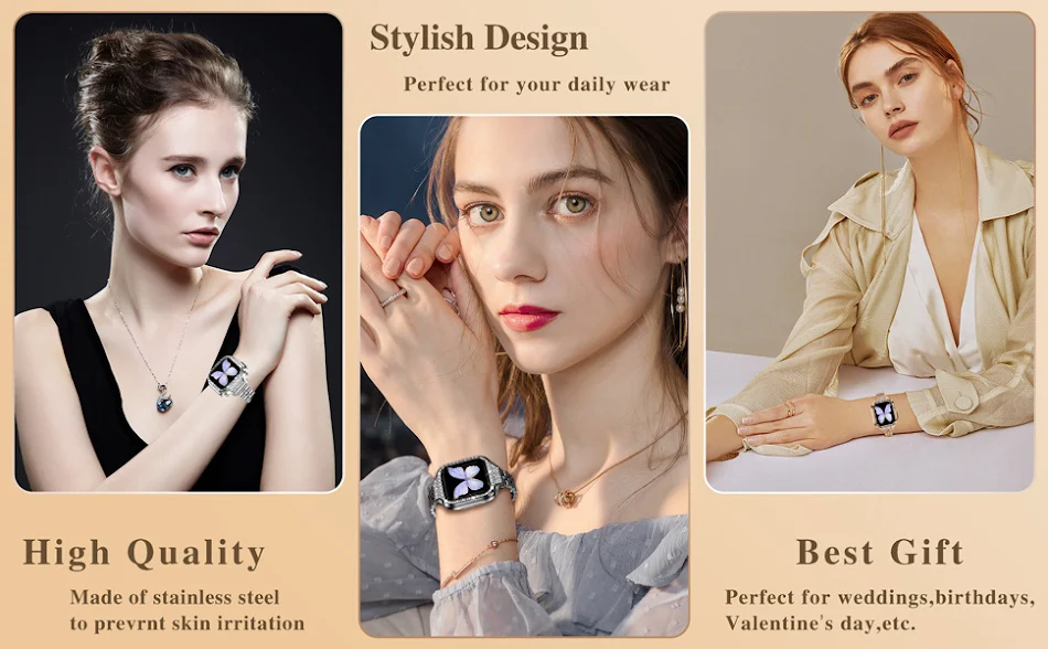 Kleines Smartwatch-Armband mit drei Diamanten. Elegantes Design für Alltag und besondere Anlässe. Passt perfekt und ist bequem.