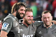 Sam Whitelock, Kieran Read of Crusaders during the Super Rugby Final match between Emirates Lions and Crusaders at Emirates Airline Park in Johannesburg, South Africa. 