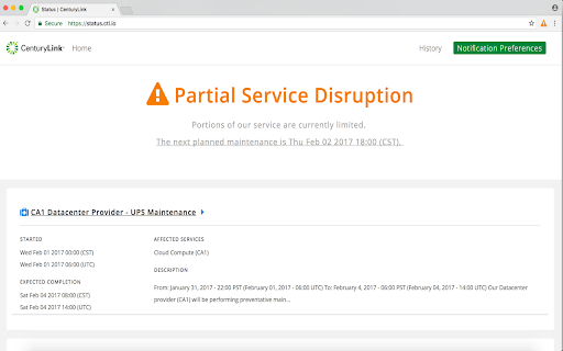 CenturyLink Cloud Status
