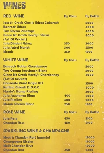 The Stadium Bar menu 