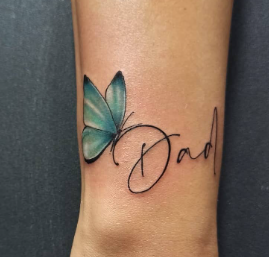 Blue Butterfly Dad Tattoo Honoring Parents