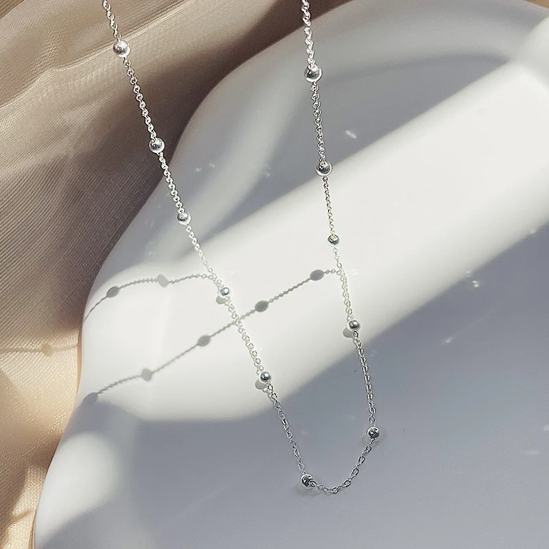 Collier S925 argent sterling perles rondes étoiles luxe, design simple et polyvalent, haute qualité, pour un style quotidien ou spécial.