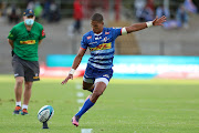 Manie Libbok of the Stormers kicks a conversion during the United Rugby Championship match against Zebre Parma at Danie Craven Stadium in March. He may find himself in the Bok team to play France.