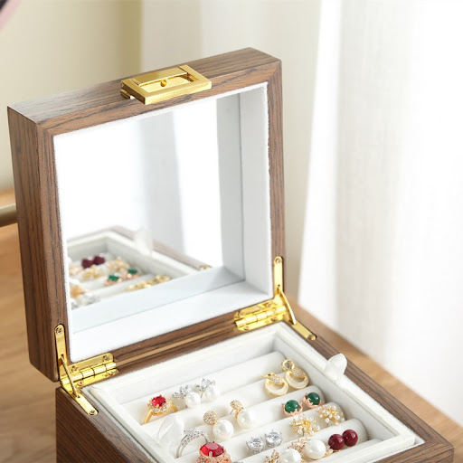 Title 3, Classic wooden jewelry box storage for cosmetic...