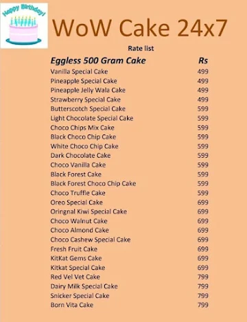 Wow Cake 24X7 menu 