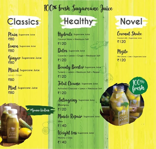 Cane Juicery menu 