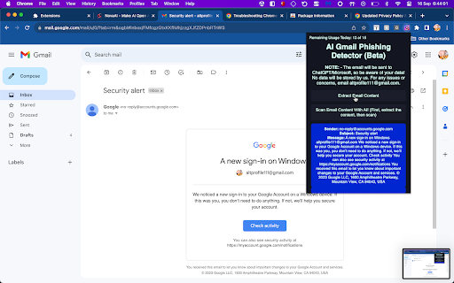 Gmail AI Malware & Phishing Detector