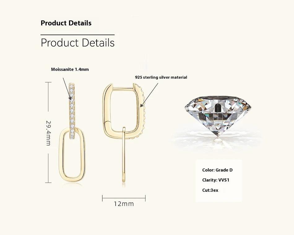 Dubbele ring moissanite oorbellen voor dames