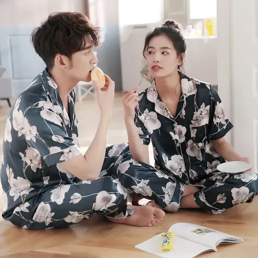 Title 18, Silk Couple Pajamas Men and Women Long-Sleeved ...