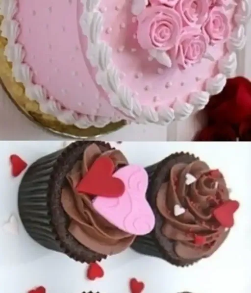 Pink Chocolate Cake With 4 Chocolate Cupcake