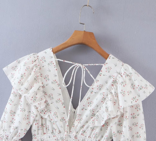 Title 5, Spice Print Dress with Pleated Puff Sleeves and...