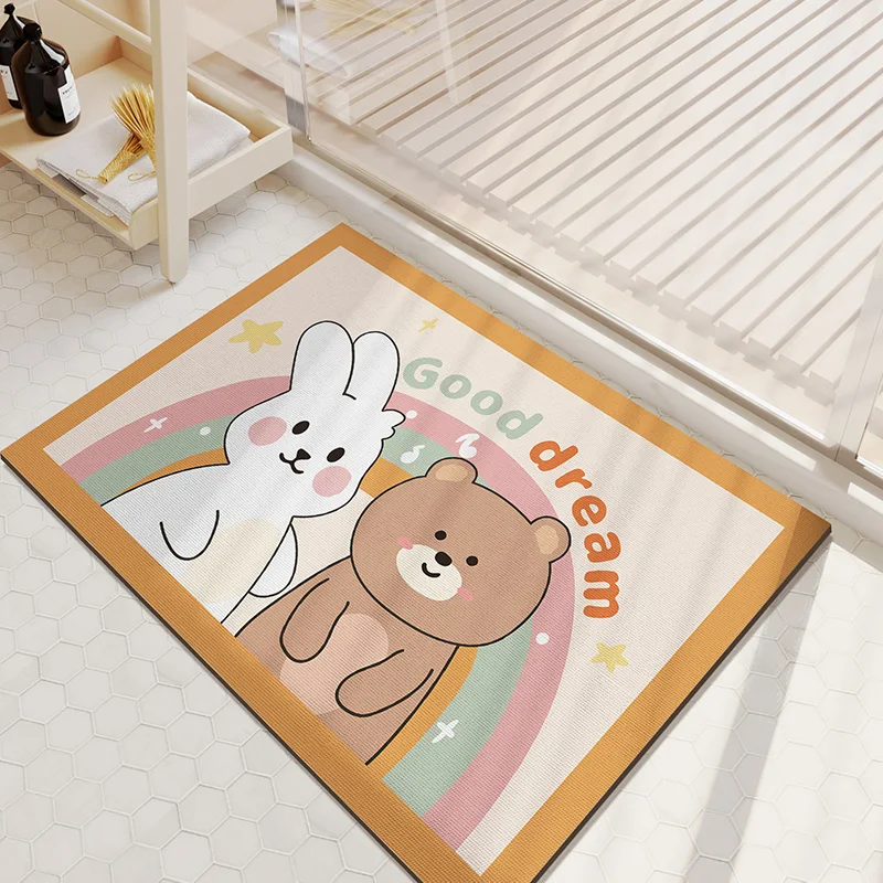 Cartoon Bathroom Diatom Mud Absorbent Cushion Toilet Door Mat Quick-drying Floor Mat Non-slip Comfortable and Decorative