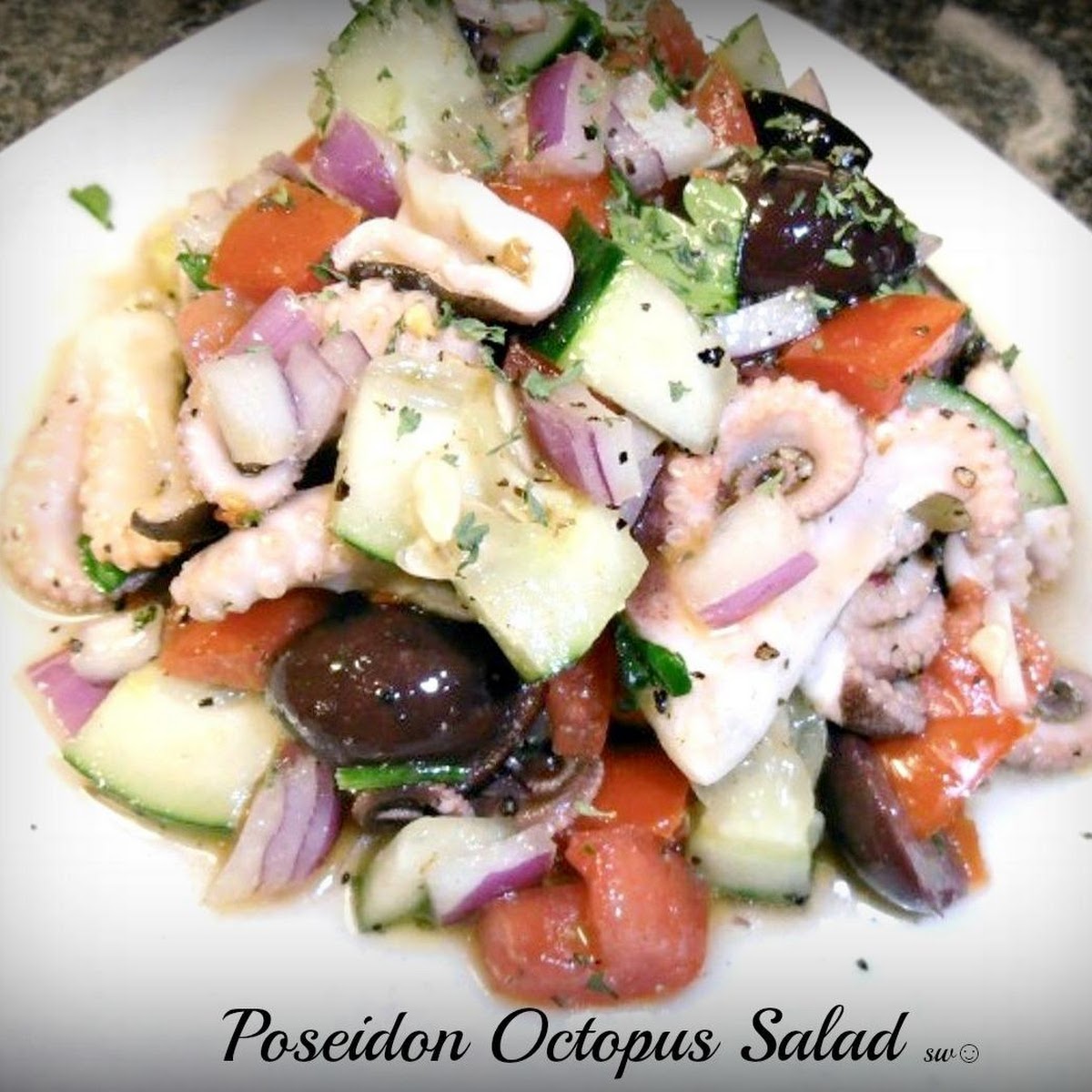 traditional greek Ktapodi octopus salad bowl on Athens restauran