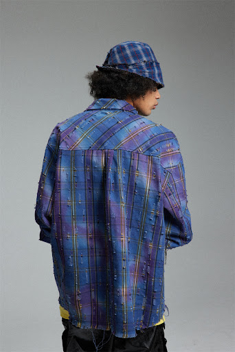 Title 13, Mens Tie-dye Gradient Plaid Shirt, High Street...