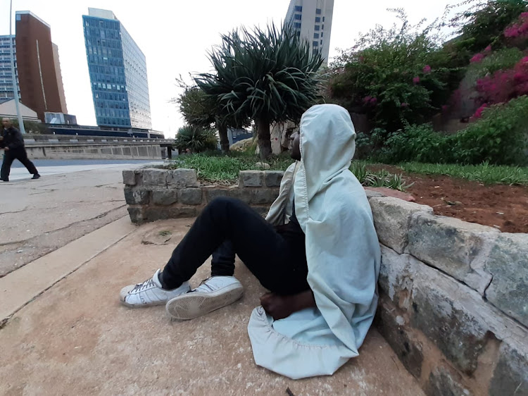 STILL UNAWARE: Among the homeless still out in the cold on the Bay's streets on day one of the national lockdown on March 27 2020 is Chwiza Smit, who was unaware of the coronavirus pandemic