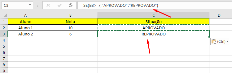 EXEMPLO TABELA CONDICIONAIS REPROVADO