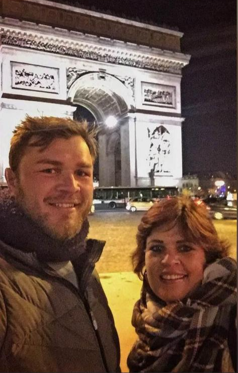 Duane Vermeulen and mom Estelien in France earlier in the World Cup.