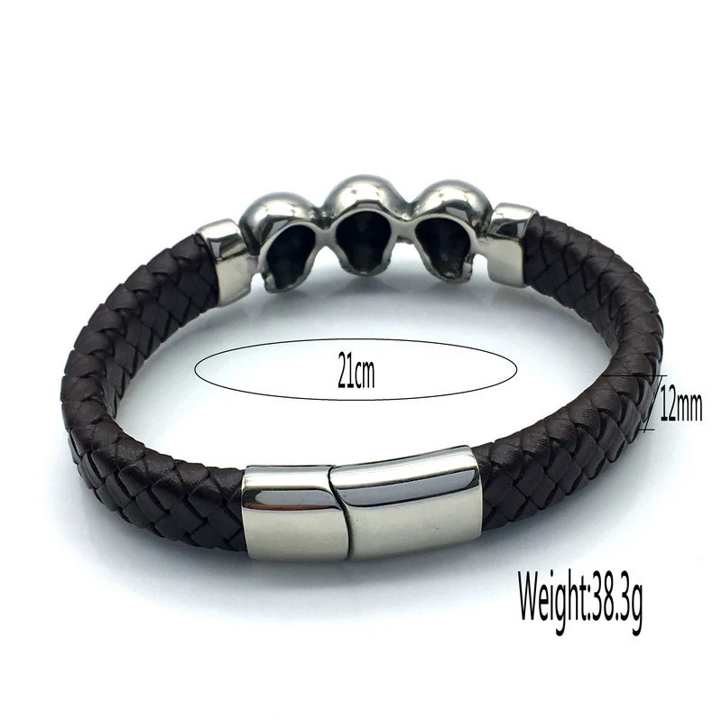 Bracciale Hip Hop Rock da Uomo Teschio Nero Marrone, un accessorio audace e di tendenza per completare il tuo look urbano e rock.