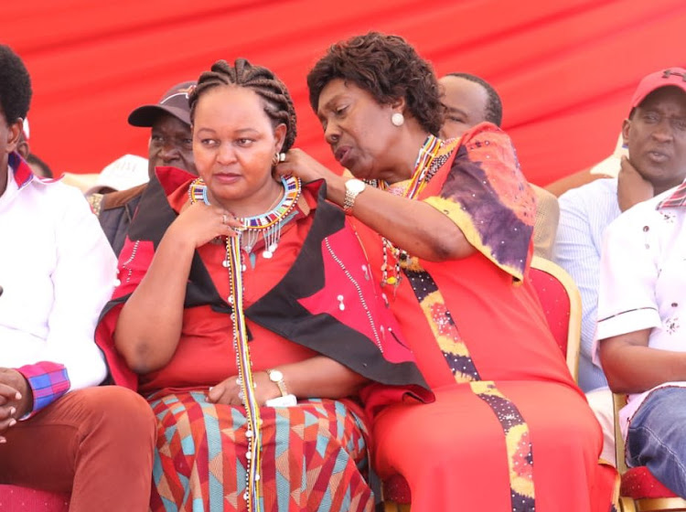 Governors Anne Waiguru (Kirinyaga) and Charity Ngilu (Kitui) during a past BBI rally in Narok.