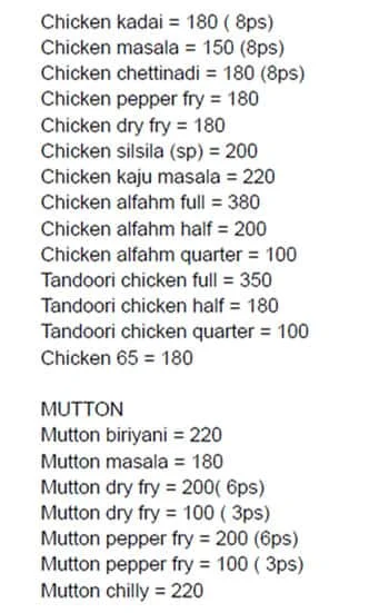 A1 Ambur Dum Biriyani menu 