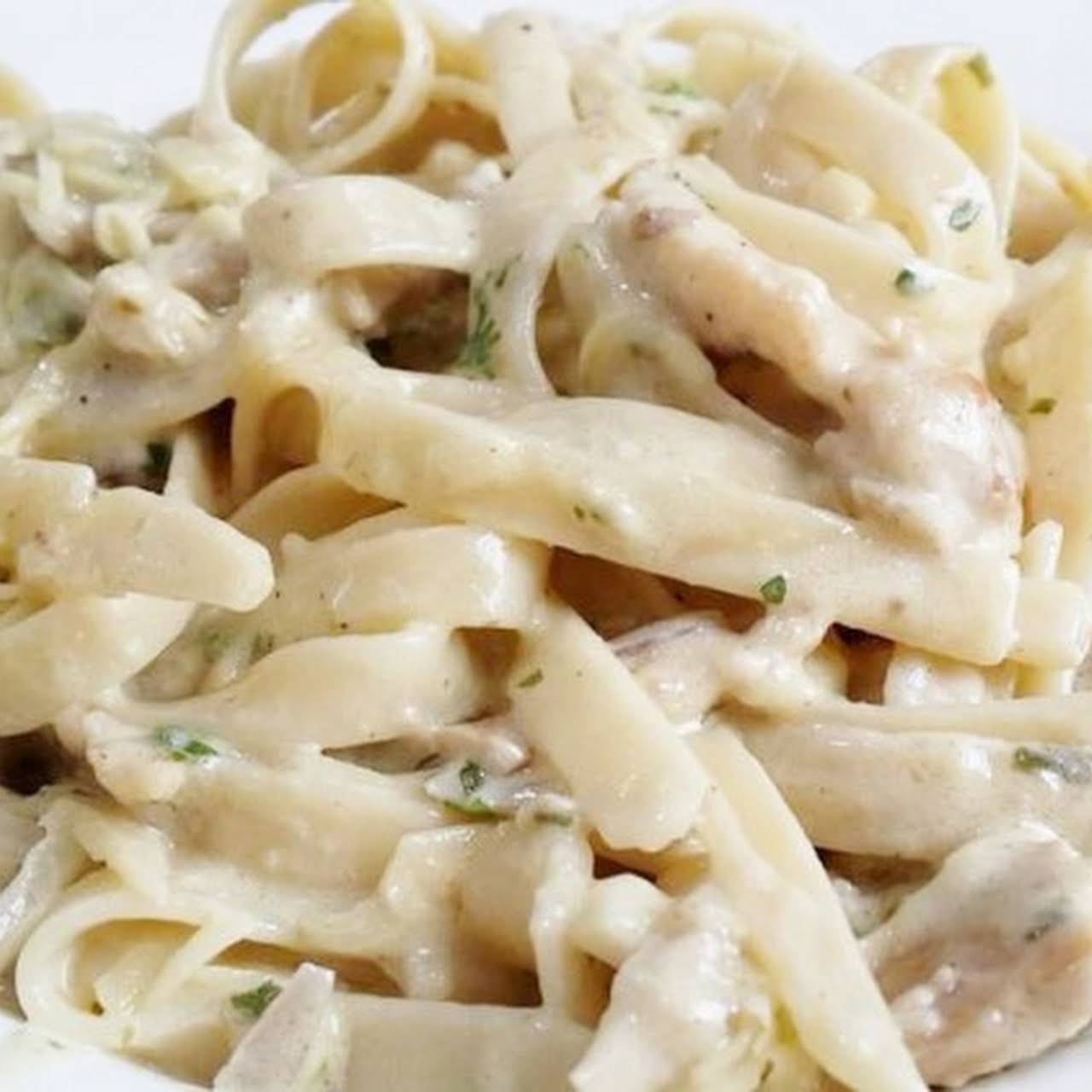 Homemade Pasta in white sauce and chicken