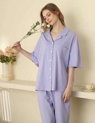 Title 9, Womens short-sleeved solid color pajamas, cott...