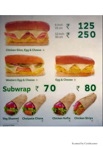 Subway menu 