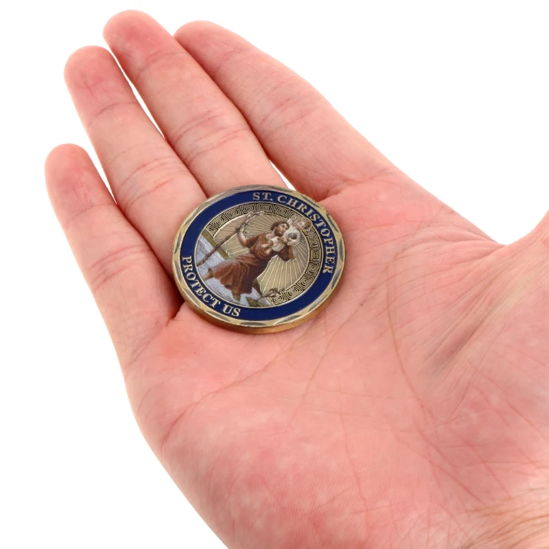 Pièce commémorative Saint Christophe pour voyageurs américains, un talisman protecteur, souvenir idéal pour vos voyages.