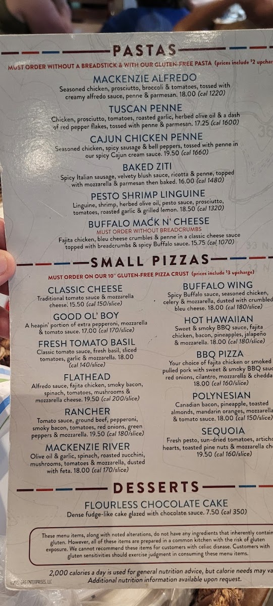 MacKenzie River Pizza Co. gluten-free menu