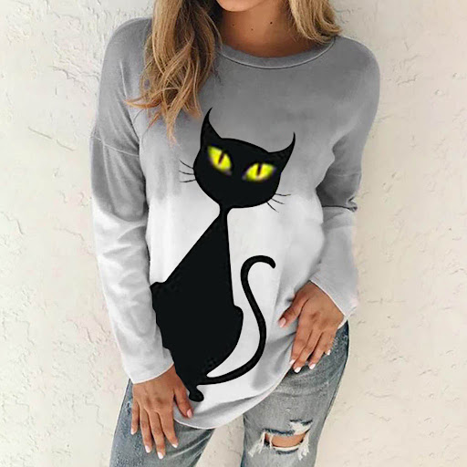 Title 1, Vestido longo feminino com estampa de gato anim...