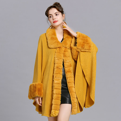 Title 14, Oversized loose Rex rabbit fur collar knitted c...