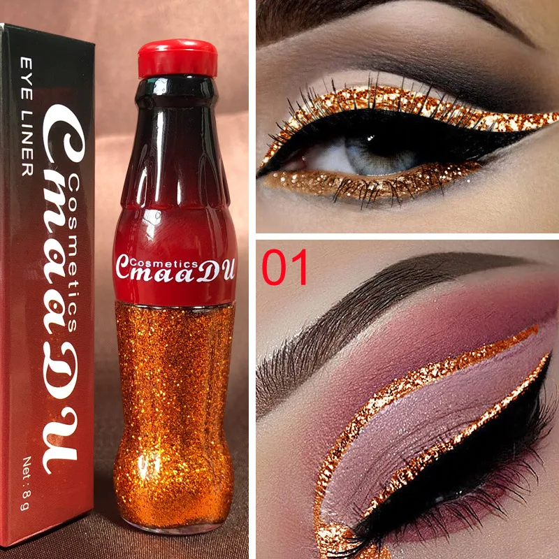 CmaaDu Eyeliner Liquide Glitter Couleur, pour un regard scintillant et durable. Application facile, couleurs intenses et tenue longue durée, parfait.