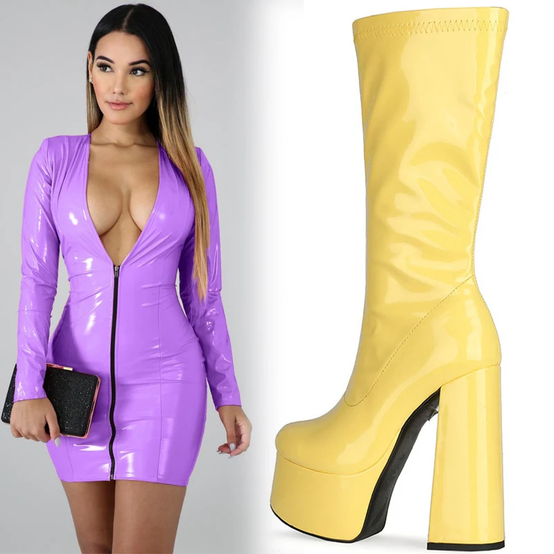 Title 9, Modische Lackleder Super High Heel Stiefel mit ...