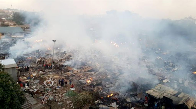 A section of Kibera's Laini Saba in Nairobi where 300 houses were destroyed on Tuesday night after a couple's quarrel caused a stove to explode