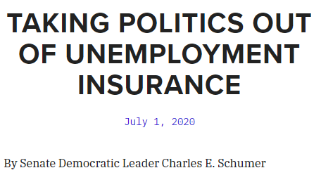 Data for Progress headline: Taking Politics Out of Unemployment Insurance, by Sen. Democratic Leader Charles E. Schumer