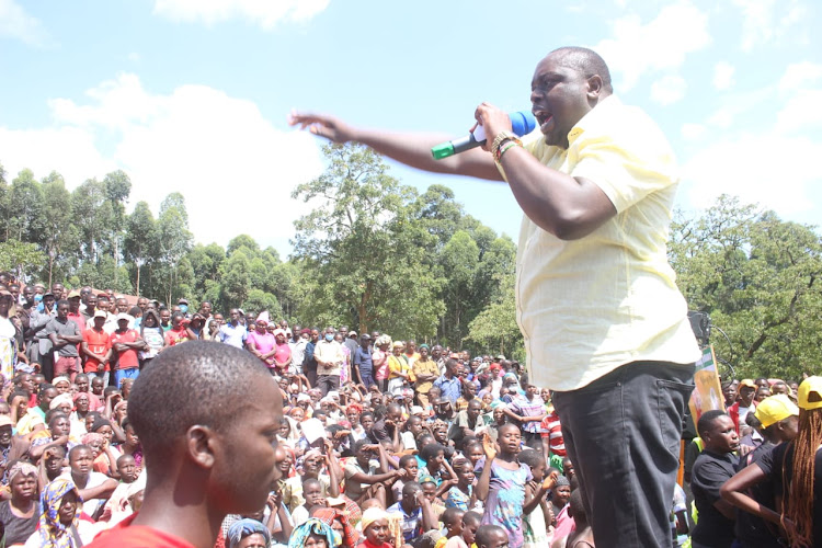 Kitutu Chache North MP elect Japheth Nyakundi addressing a rally in the constituency