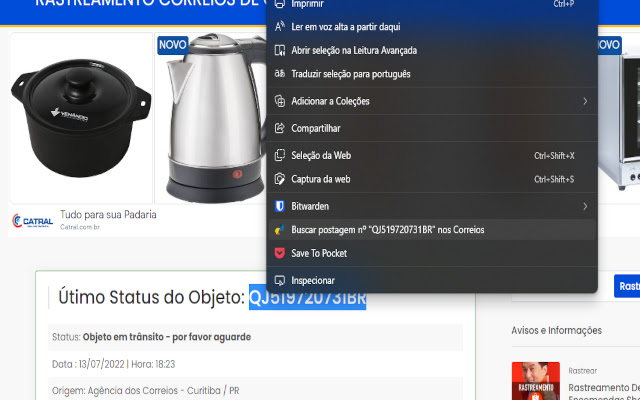 Consultar Postagem Correios chrome extension