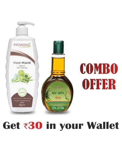 Patanjali Kesh Kanti Combo- Kesh Kanti Natural Hair Cleanser 450 Ml+Kesh Kanti Hair Oil 120 Ml- Rs 30 Off - 670 gm