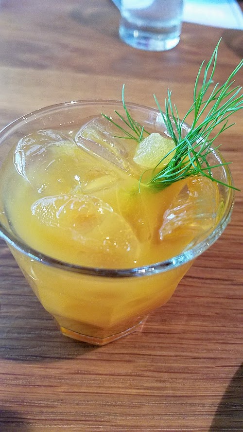 Aramsey Spiced Brunch with Ruchikala and Public Provisions: Herbal cocktail concocted with bonal, orange, lime cordial, pimms, turmeric, cinnamon, fennel, and some candied ginger.