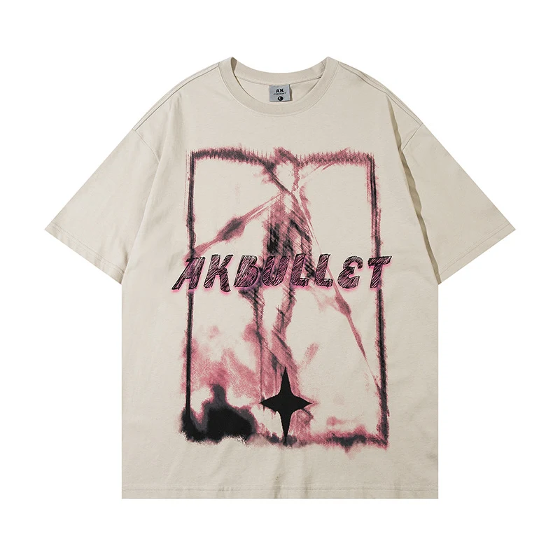 T-shirt da uomo a maniche corte con stampa graffiti astratti, comodo e alla moda, perfetto per un look urbano e casual.