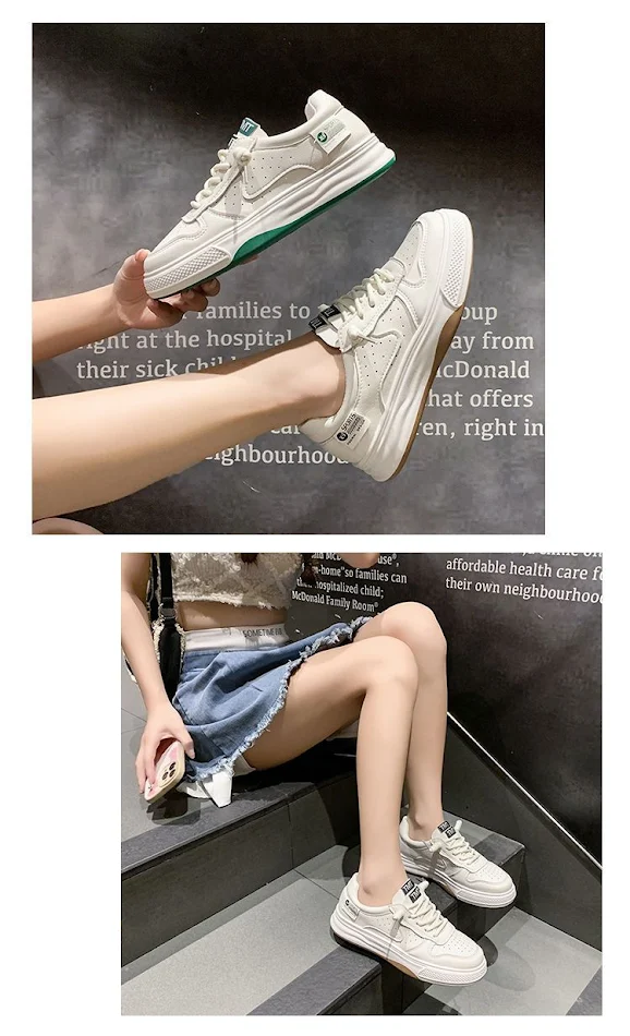 Witte Casual Platte Platform Sportschoenen voor Lente en Herfst, All-match ontwerp, voor een comfortabele en modieuze casual look, Board Schoenen