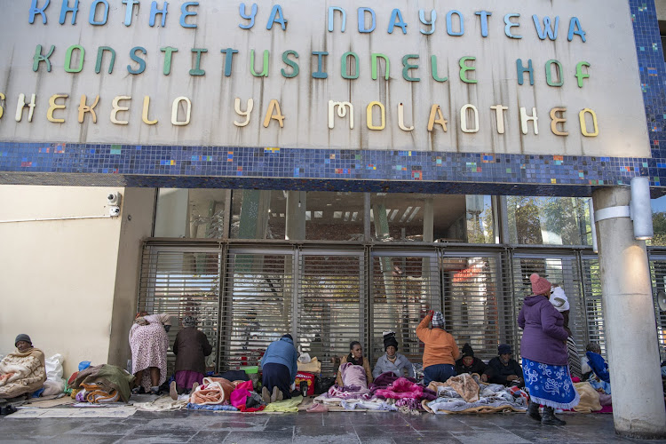 Members of the Khulumani Support Group continue their occupation outside the Constitutional Court in Johannesburg demanding reparations for apartheid-era crimes. The photograph was taken on May 18 2022.