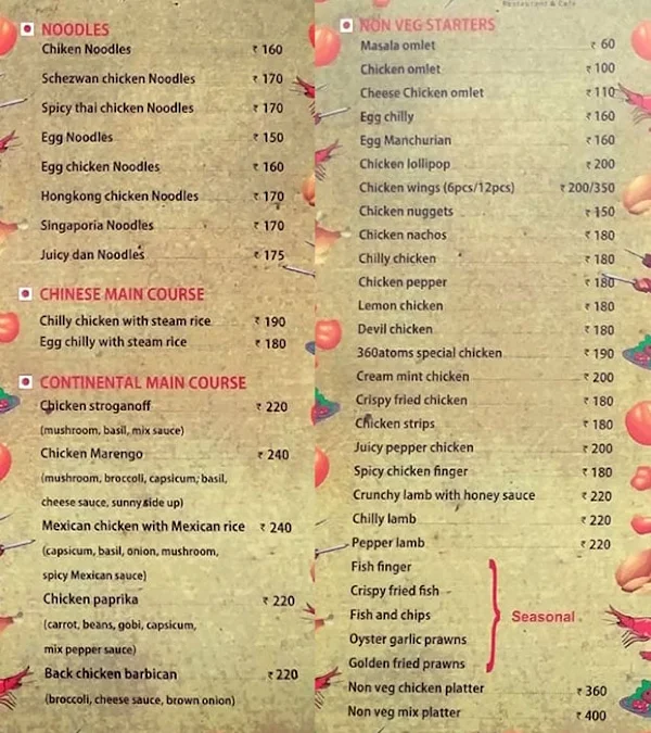 360 Atoms Restaurant And Cafe menu 