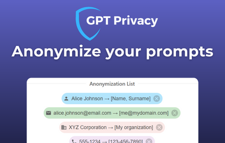 GPT Privacy: Anonymize your Chat GPT prompts small promo image