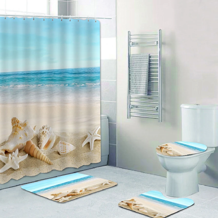 Set tenda doccia e tappeto bagno con stampa mondo oceanico, trasforma il tuo bagno in un ambiente rilassante e marino.