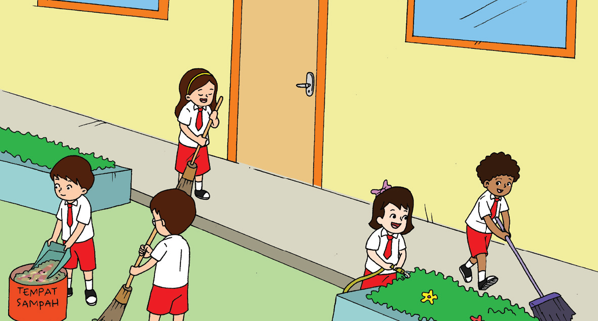  Gambar  Gotong  Royong  Di Sekolah Kartun Bestkartun